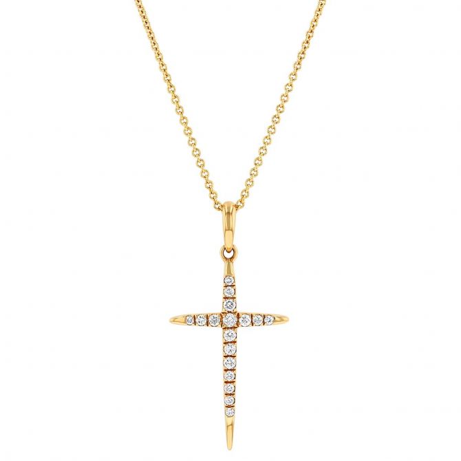 Diamond Tapered Cross Pendant in Yellow Gold, 18"